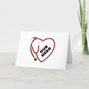 Our Hero Nurse Doctor Red Heart Stethoscope Letterpress Thank You Card
