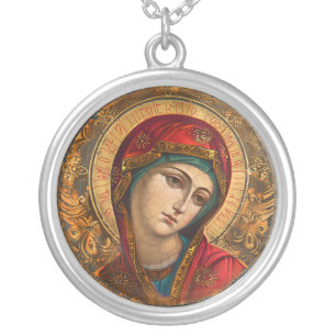 Our Holy Mother Round Silver Plated Necklace