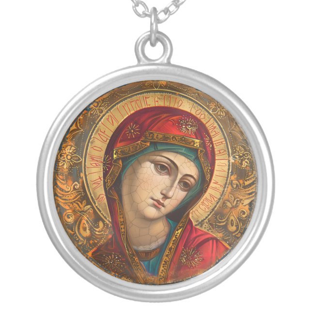 Our Holy Mother Round Silver Plated Necklace (Front)