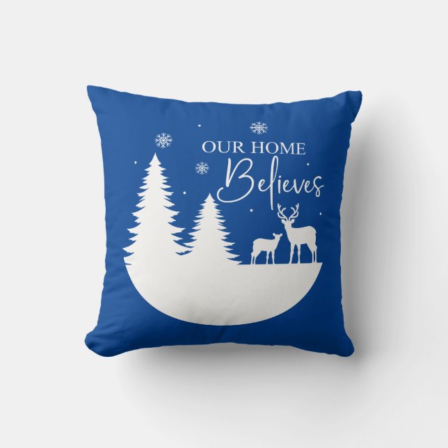 Our Home Believes Winter Scene Throw Pillow (Front)