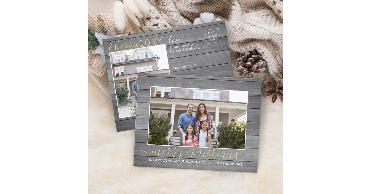 Our Home to Yours Christmas & New Years Photo Wood Holiday Postcard ...