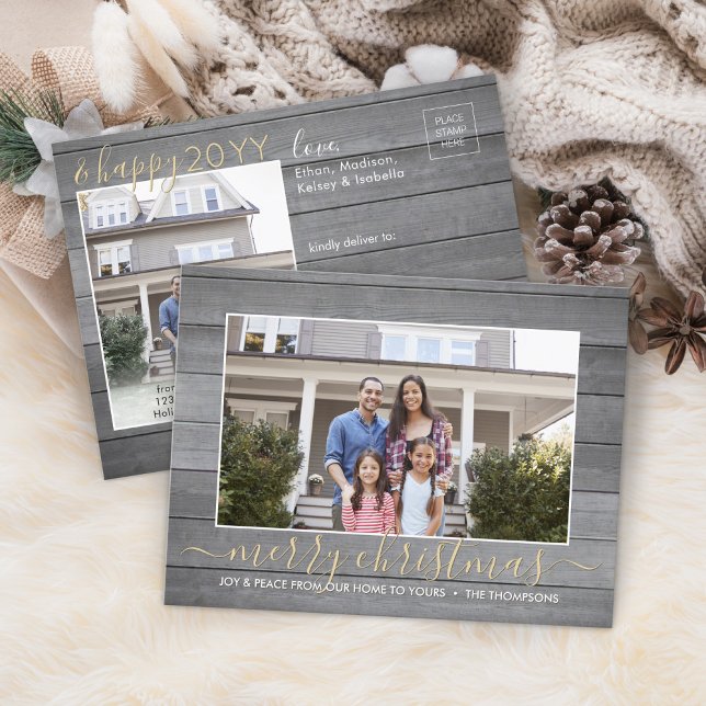 Our Home to Yours Christmas & New Years Photo Wood Holiday Postcard (Creator Uploaded)