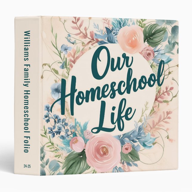 Our Homeschool Life Floral Organizer Portfolio 3 Ring Binder (Front/Spine)