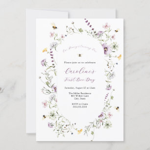 Our Honey Bee Purple Wildflower Birthday Invitation