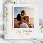 Our Honeymoon Gold Script Hand-lettered Chic Photo 3 Ring Binder<br><div class="desc">Make your own personalized honeymoon photo album. On the cover,  this featured your own photo in a faux gold frame with gorgeous hand lettered script calligraphy saying "Our honeymoon" over your names and place and date of honeymoon.</div>