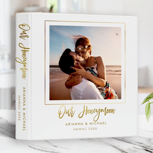 Our Honeymoon Gold Script Hand_lettered Chic Photo 3 Ring Binder