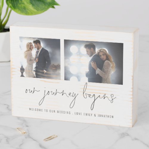 Our Journey Begins 2 photo Names Welcome Wedding Wooden Box Sign