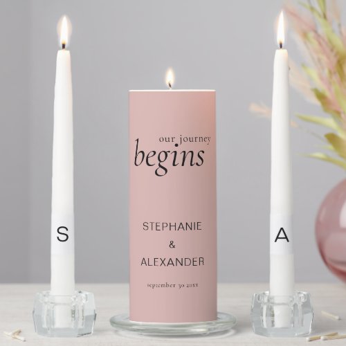 Our Journey Begins Names initials Dusty Rose Pink  Unity Candle Set