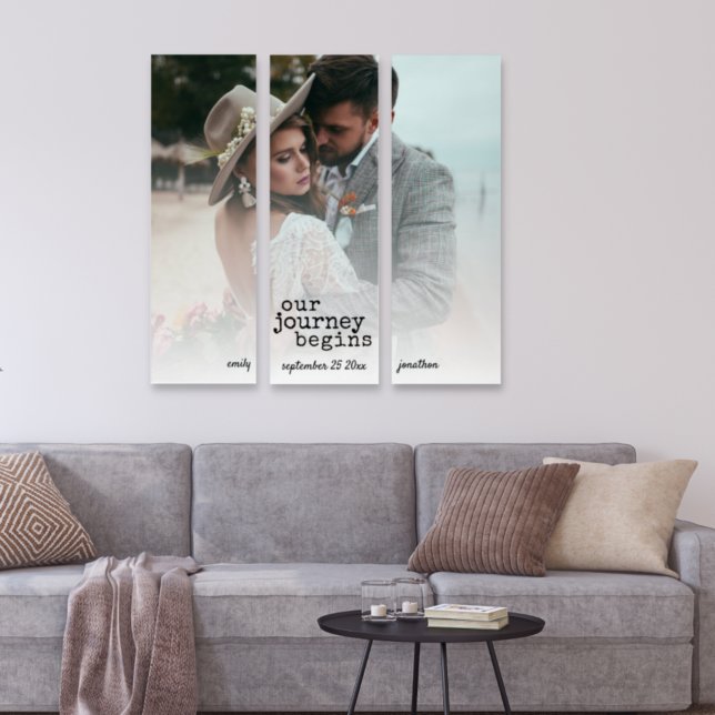 Our Journey Begins Newlywed Names Wedding Photo Triptych (Creator Uploaded)