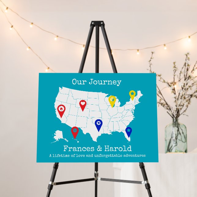 Our Journey - Personalized USA Map Milestone Foam Board (In Situ (Stand))