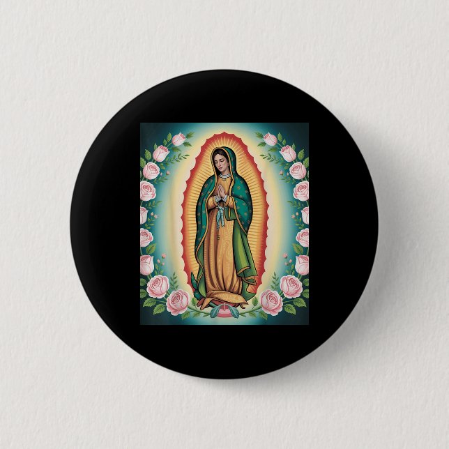 Our Lady De Guadalupe Sant Mary Back Print Christi Button (Front)