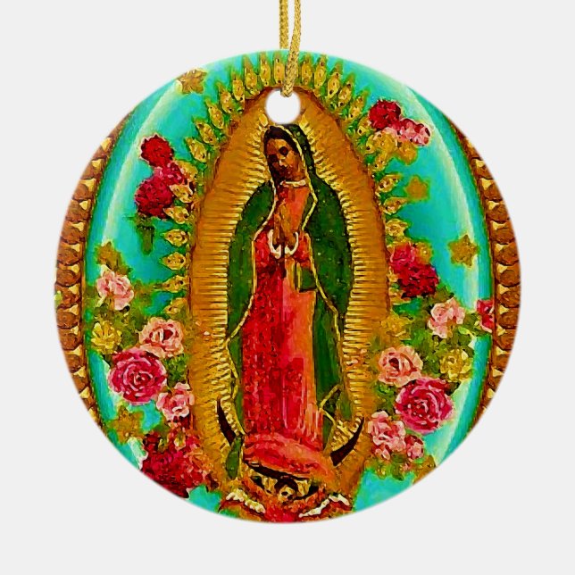 Our Lady Guadalupe Mexican Saint Virgin Mary Ceramic Ornament (Front)