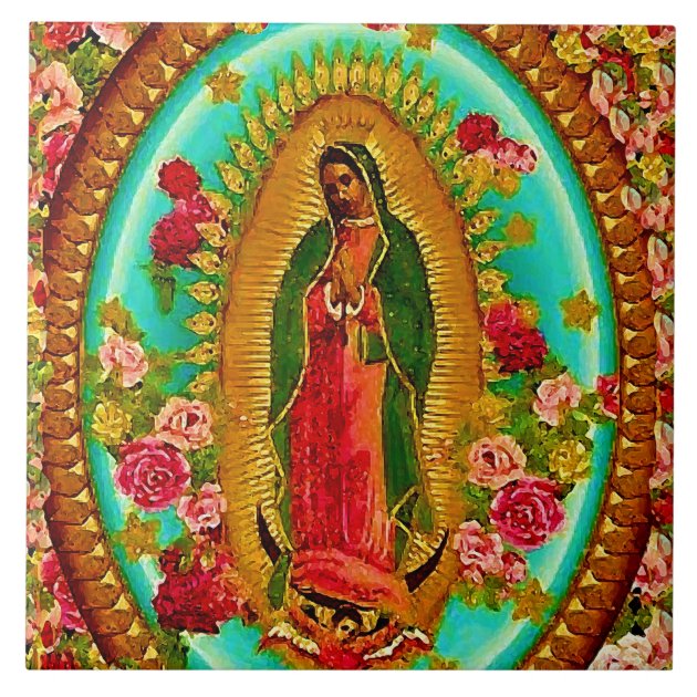 VIRGIN OF GUADALUPE Our Lady of Guadalupe Virgin Mary Tile Pendant Necklace