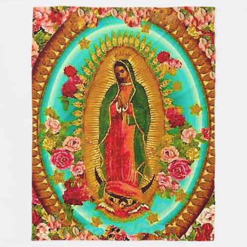 Our Lady Guadalupe Mexican Saint Virgin Mary Fleece Blanket
