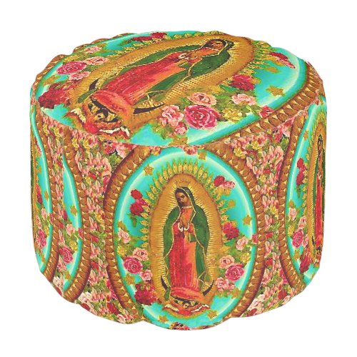 Our Lady Guadalupe Mexican Saint Virgin Mary Pouf