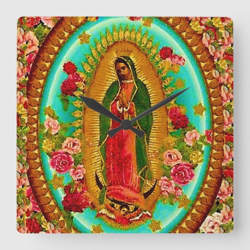 Our Lady Guadalupe Mexican Saint Virgin Mary Square Wall Clock