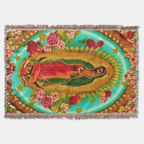 Our Lady Guadalupe Mexican Saint Virgin Mary Throw Blanket