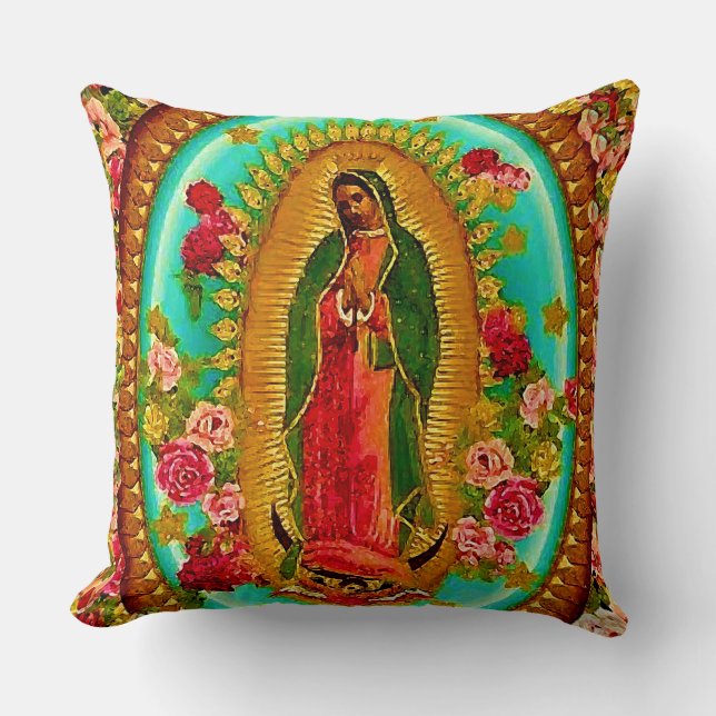 Our Lady Guadalupe Mexican Saint Virgin Mary Throw Pillow (Front)