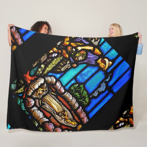 Our Lady Guadalupe Nuestra Senora Stained Glass Fleece Blanket