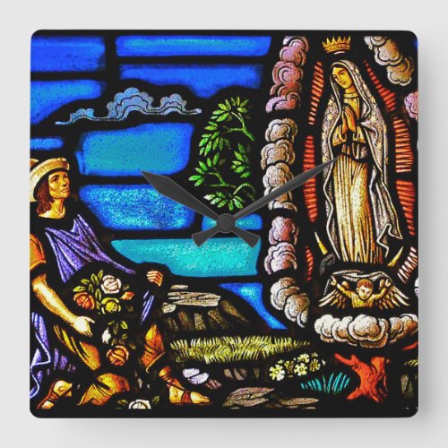 Our Lady Guadalupe Nuestra Senora Stained Glass Square Wall Clock