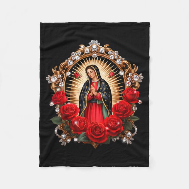 Our Lady Guadalupe Saint Virgin Mary In Roses Flow Fleece Blanket (Front)