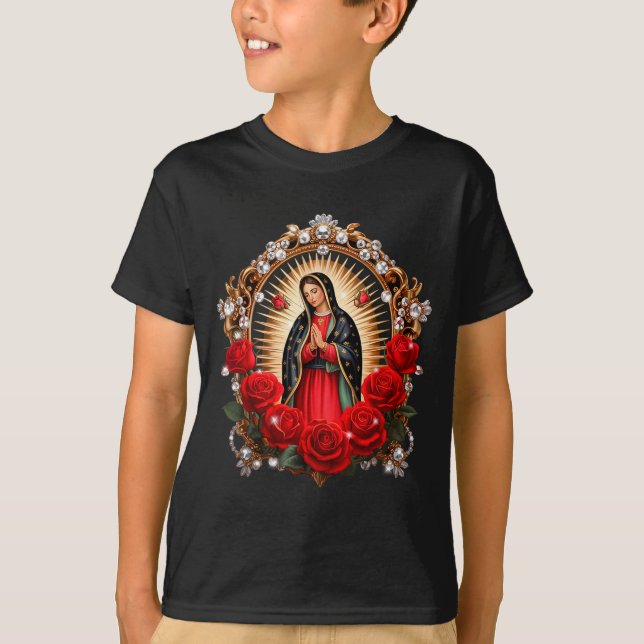 Our Lady Guadalupe Saint Virgin Mary In Roses Flow T-Shirt (Front)