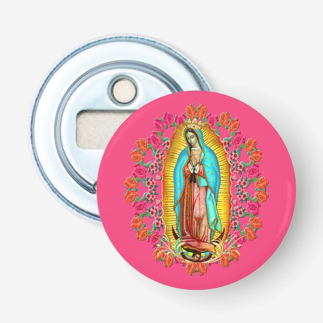 Our Lady Guadalupe Virgin Mary Catholic Saint Pink Bottle Opener (Front)