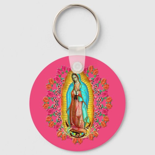 Our Lady Guadalupe Virgin Mary Catholic Saint Pink Keychain