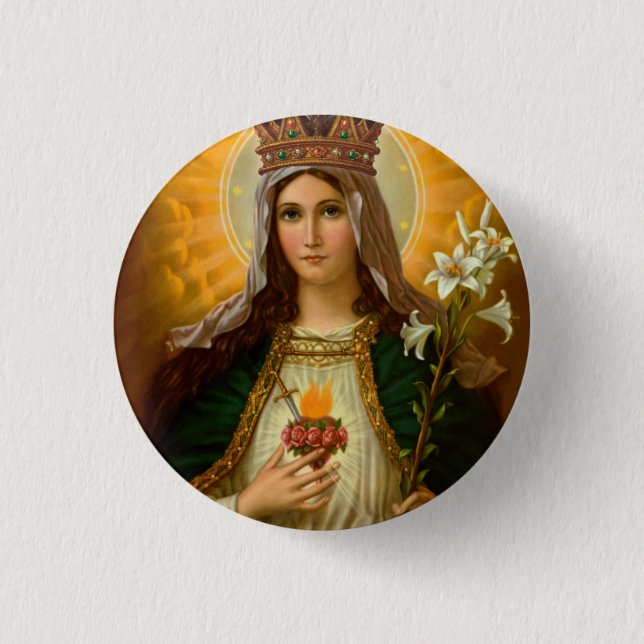 Our Lady Immaculate Heart of Mary Queen of Heaven  Button (Front)