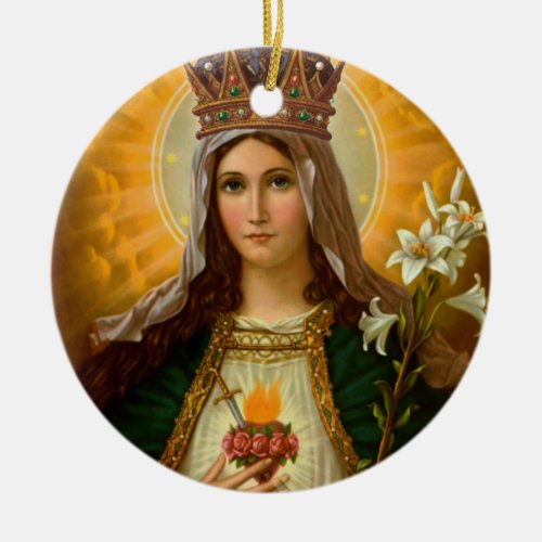 Our Lady Immaculate Heart of Mary Queen of Heaven Ceramic Ornament