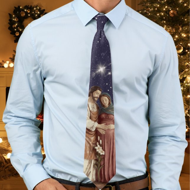 Our Lady of Advent Pregnant Virgin Mary Christmas Neck Tie (Our Lady of Advent tie with image of pregnant Virgin Mary and St. Joseph. Catholic gift for priests.)