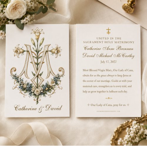 Our Lady of Cana Catholic Wedding Prayer Favor