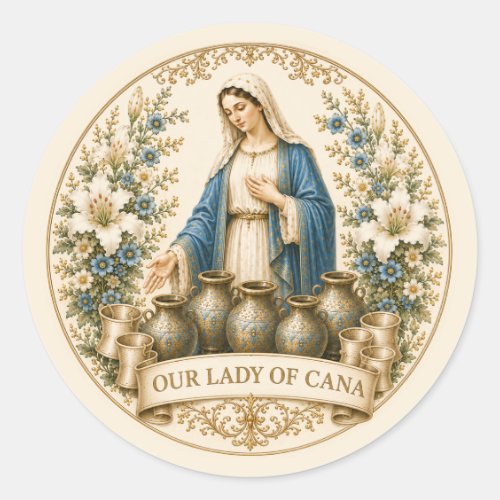 Our Lady of Cana Wedding Catholic Classic Round Sticker