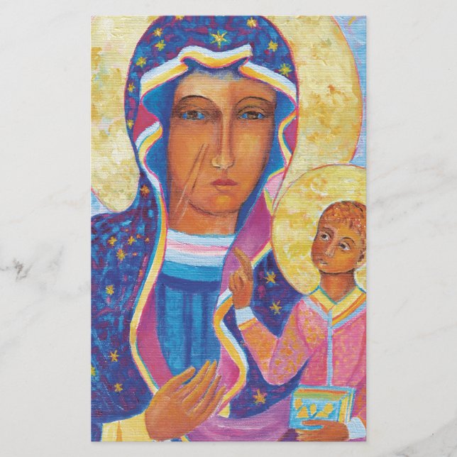 Our Lady of Czestochowa Black Madonna painted Stationery (Front)