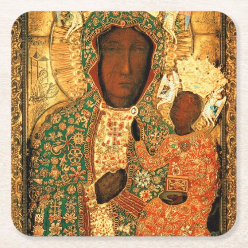 Our Lady of Czestochowa Black Madonna Poland gift Square Paper Coaster