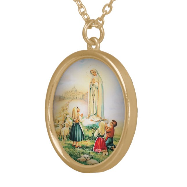Our Lady of Fatima 1917 Gold Plated Necklace (Front Right)