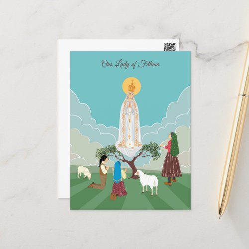 Our Lady of Fatima and the shepherds prayer Postcard