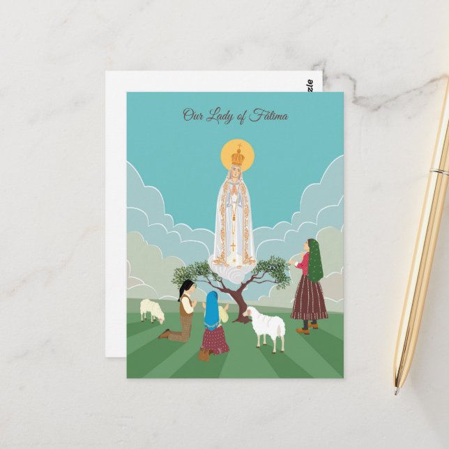 Our Lady of Fatima and the shepherds prayer Postcard (Front/Back In Situ)