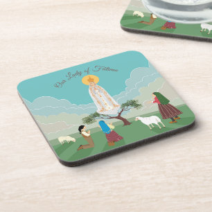 Our Lady of Fatima and the three shepherds Beverage Coaster