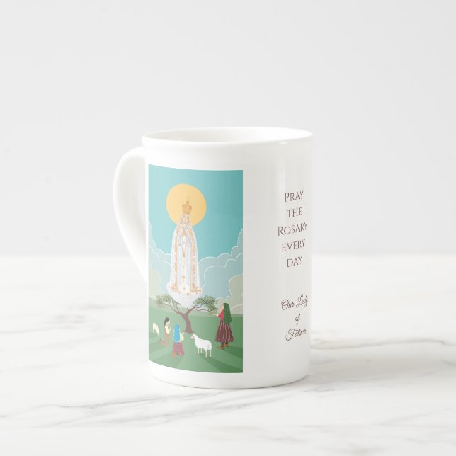 Our Lady of Fatima and the three shepherds Bone China Mug (Front Left)
