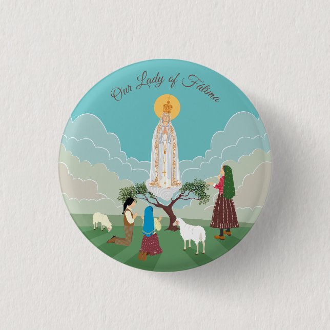 Our Lady of Fatima and the three shepherds Button (Front)
