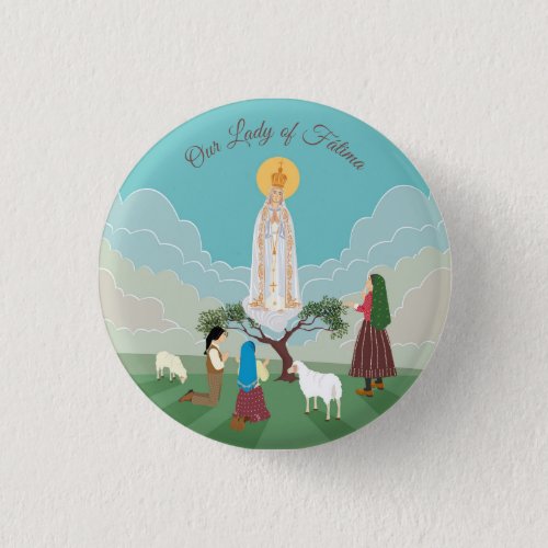 Our Lady of Fatima and the three shepherds Button