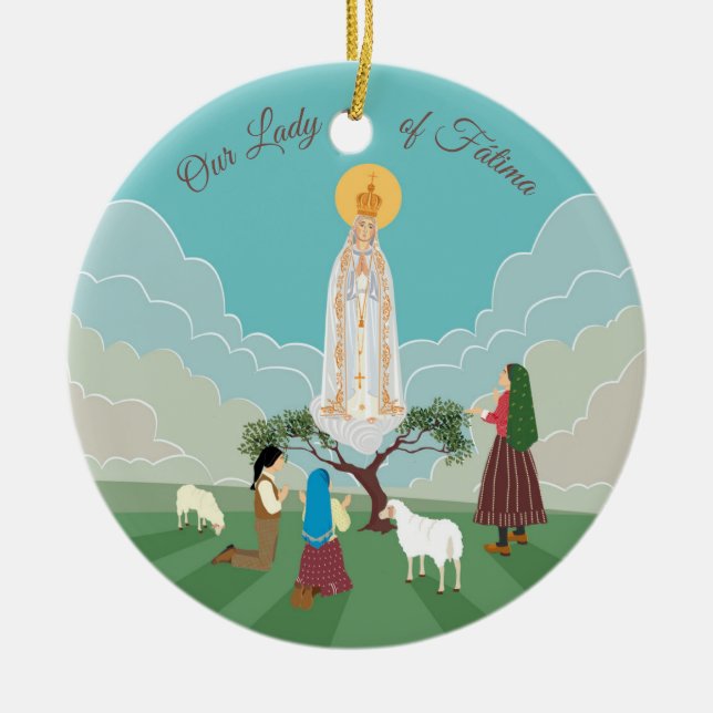 Our Lady of Fatima and the three shepherds Ceramic Ornament (Front)