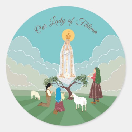 Our Lady of Fatima and the three shepherds Classic Round Sticker