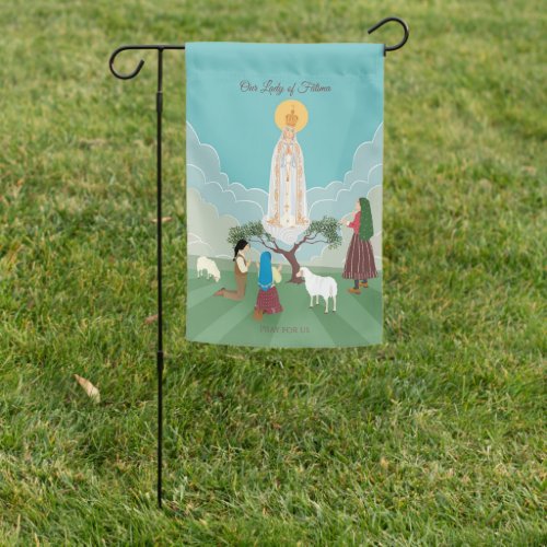 Our Lady of Fatima and the three shepherds Garden Flag