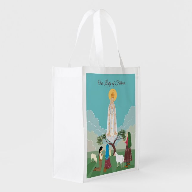 Our Lady of Fatima and the three shepherds Grocery Bag (Back Side)