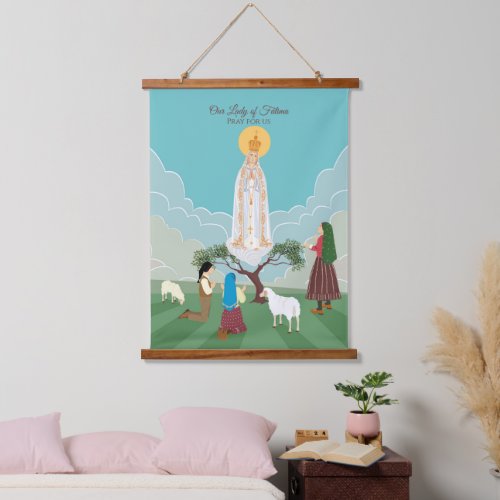 Our Lady of Fatima and the three shepherds Hanging Tapestry
