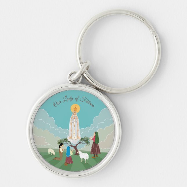 Our Lady of Fatima and the three shepherds Keychain (Front)
