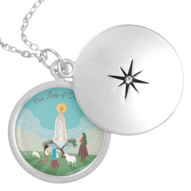 Our Lady of Fatima and the three shepherds Locket Necklace (Front)