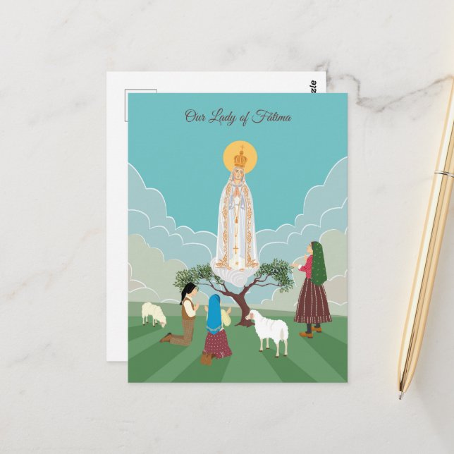 Our Lady of Fatima and the three shepherds Postcard (Front/Back In Situ)